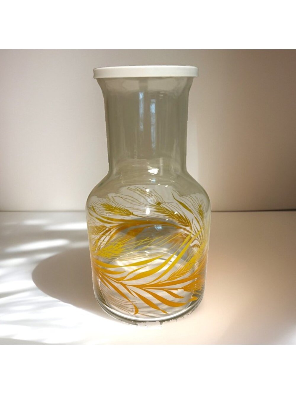 VTG Libbey Juice Pitcher Decanter Carafe Golden Wheat Pattern Clear Glass w/Lid